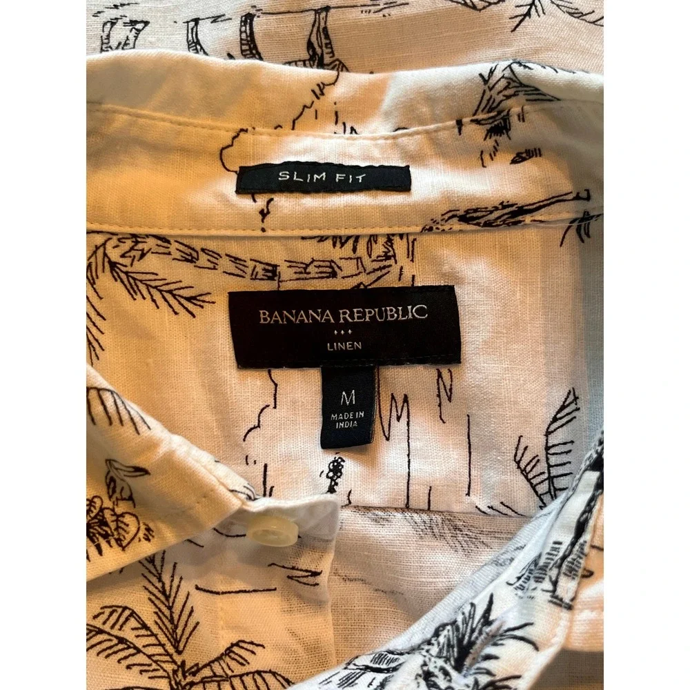 Banana Republic Shirt Mens Small White Excellent Safari Toile Linen Slim Fit